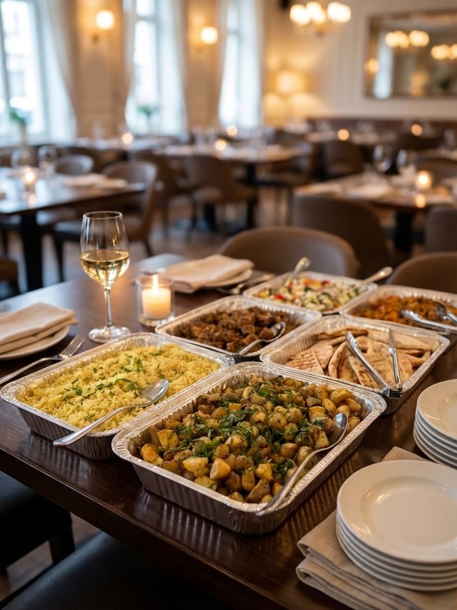 Full buffet-style catering setup for a large gathering